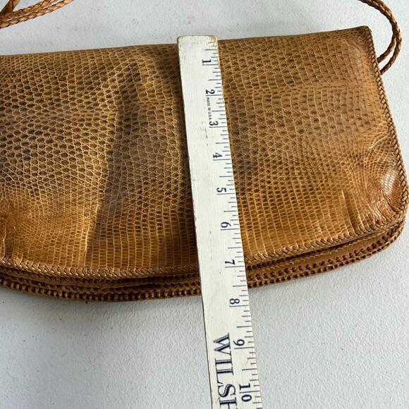 Vintage Folk Crafted Reptile Lizard Skin Crossbody Bag Purse Fold Over Tan - Picture 3 of 16